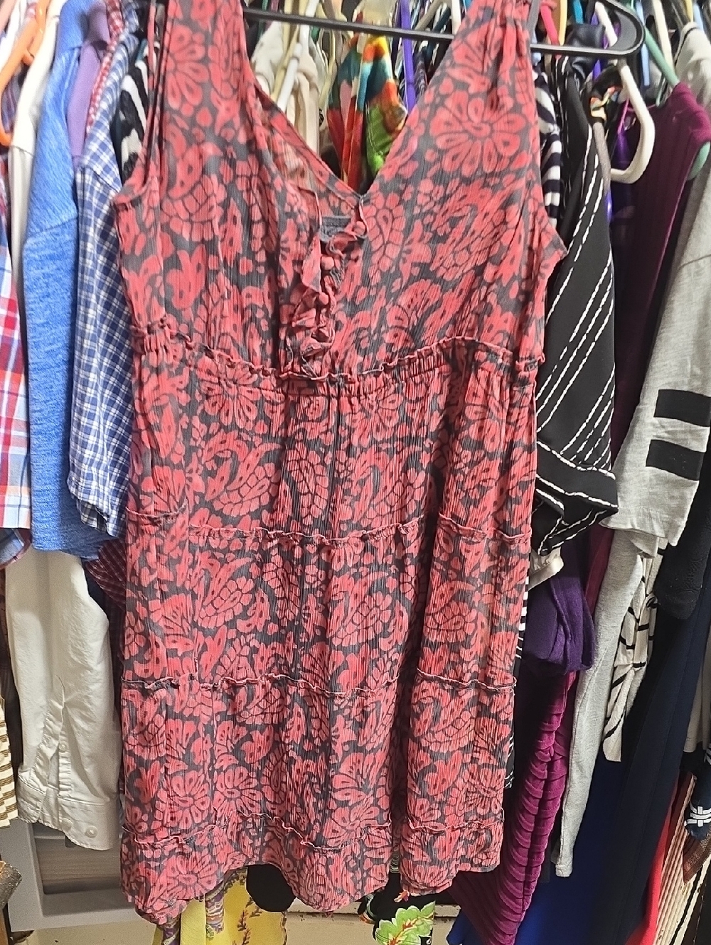 American Eagle Outfitters Red and Black Floral Print Top